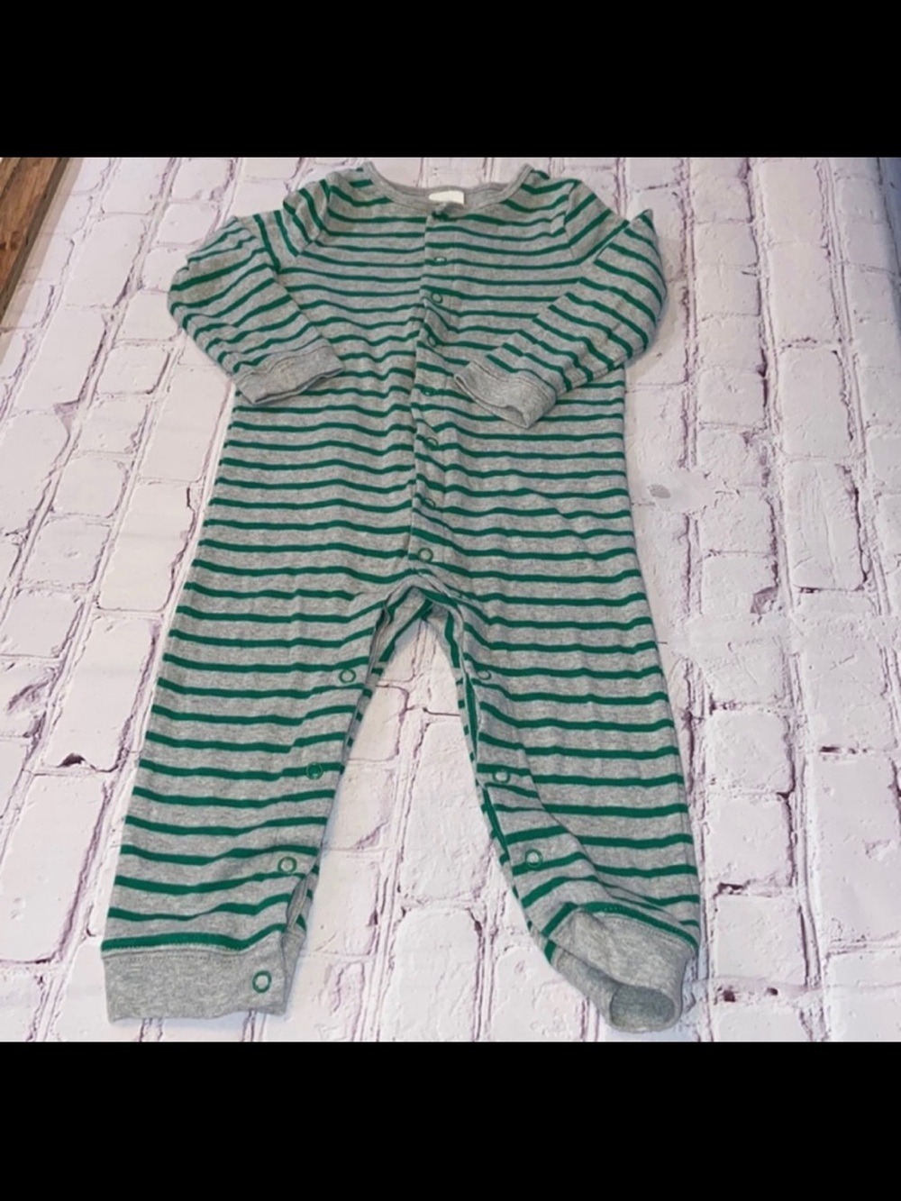 Mini Boden Gray and Green Striped Footed One-Piece